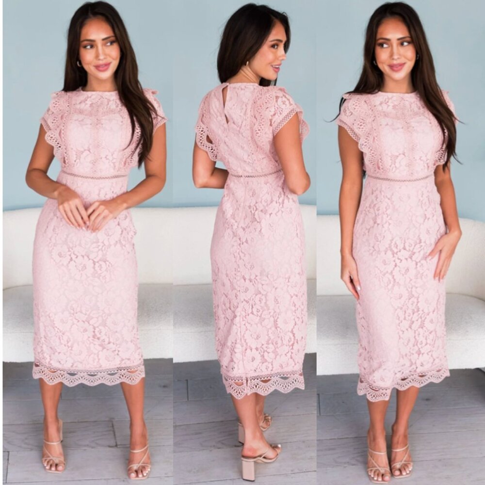 Sugar Lips NWT blush pink lace midi dress size M